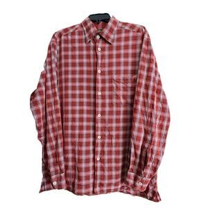 Ermenegildo Zenga Button Down Plaid Shirt Long Sleeve Made In Italy Sz M Red